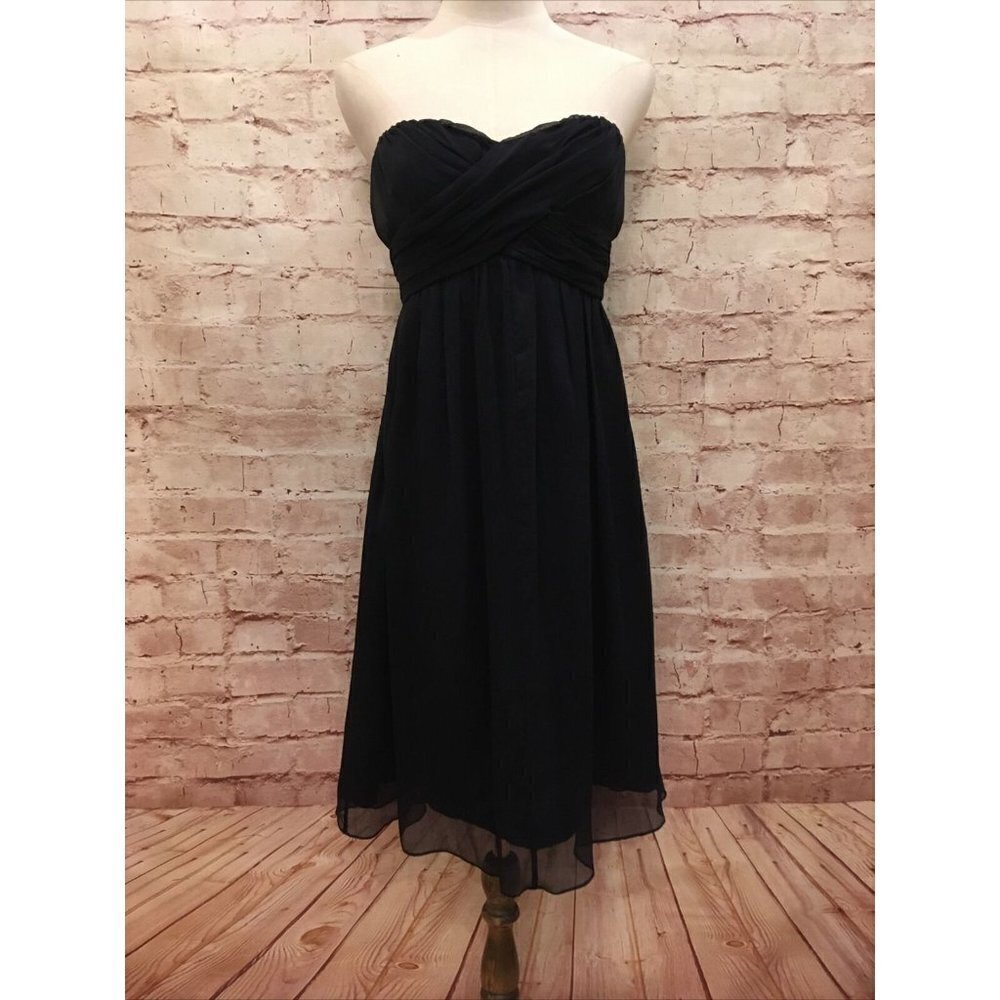 J. Crew TARYN Dark Blue Strapless Silk Chiffon Cocktail Bridesmaid Dress Size 6